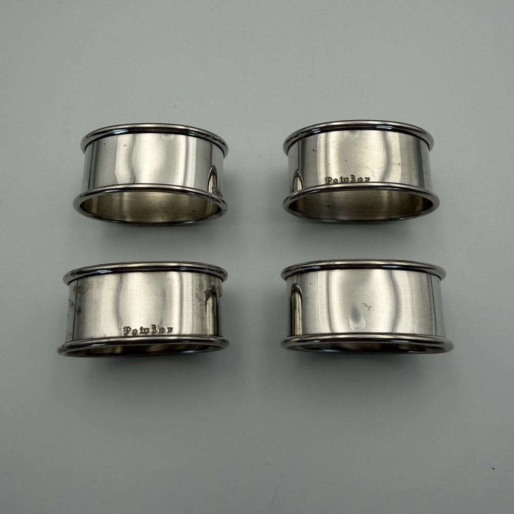 Pewter Rolled Edge Polished Napkin Rings Set of 4